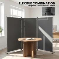 Outsunny 3-delige scheidingswand 260 x 30 cm Vrijstaand Paravent Privacy-scherm van Metaal, Outdoor Ruimtedeler Donkergrijs(m-4)