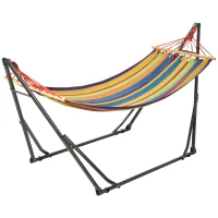 Outsunny Hamaca con Soporte Plegable 2 en 1 Tendedero con Barra Estructura de Acero para Jardín 270x100x94 cm Multicolor(m-11)