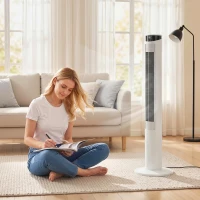 HOMCOM Tower Fan with WiFi Control Standing Floor Fan with Remote Control 116 cm White(m-2)