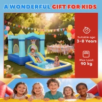 AIYAPLAY Château Gonflable pour Enfants avec Souffleur Toboggan Trampoline Piscine et Panier de Basket pour Enfants 3-8 Ans Bleu(m-5)