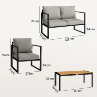 Outsunny Outdoor Garden Furniture Set, 4 Piece Patio Furniture with Slatted Table, Indoor Outdoor Balcony Patio Conservatory Set(m-3)