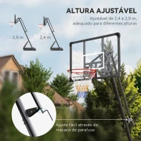 SPORTNOW Cesta de Basquetebol Ajustável 236-293 cm com Rodas Painel de PC Base Recarregável para Exterior Preto(m-4)