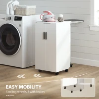 HOMCOM 2-in-1 opklapbare Strijkplankkast op Wielen met Strijkplank en Verstelbaar Rek voor Kleine Ruimtes, Wit(m-7)