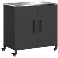 Outsunny Gartenschrank mit Pflanztisch Geräteschuppen mit Edelstahl Arbeitsplatte abnehmbar Regal magnetisch Doppeltür Rolle