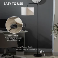 HOMCOM Lampa stojąca z abażurem, włącznik nożny, biała(m-5)