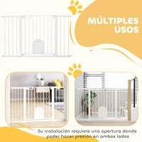 PawHut Barrera de Seguridad para Perros con Puerta Pequeña para Escaleras y Puertas 75-131 cm con 3 Extensiones Blanco(m-8)