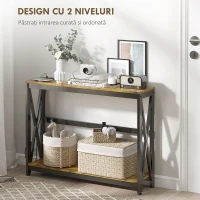 HOMCOM Consolă de Intrare Stil Industrial cu Prize Electrice și USB, Lemn și Oțel, 100x24x75cm, Maro(m-5)