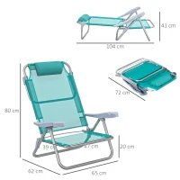 Outsunny 2-delige set inklapbare campingstoelen met 6-voudig verstelbare rugleuning en hoofdsteun, 62 x 65 x 80 cm, turquoise(m-3)