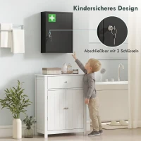 kleankin Medizinschrank zur Wandmontage mit Schloss, 3-stufiger Stahl-Wandschrank, 40 x 15 x 53,5 cm, Schwarz(m-4)