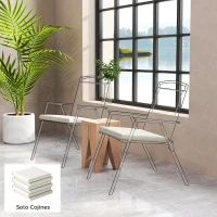 Outsunny Lot de coussins pour chaises de salle à manger 46x42x7 cm 6 pièces avec housse lavable et attaches, imperméable et anti-UV crème(m-2)