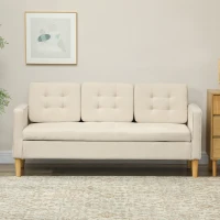 HOMCOM 3-Sitzer Sofa mit Stauraum, Knopfheftung, Polstercouch, 166,5 x 62 x 82 cm, Cremeweiß(m-7)