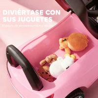 HOMCOM Coche Correpasillos para Niños de 18-36 Meses con Faros Música Bocina Volante Espacio de Almacenaje y Asa Rosa(m-6)