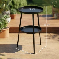 Outsunny Patio Side Table, 2-Tier Round Coffee End Table for Garden Balcony Living Room Bedroom, Black(m-3)