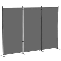 Outsunny 3-delige scheidingswand 260 x 30 cm Vrijstaand Paravent Privacy-scherm van Metaal, Outdoor Ruimtedeler Donkergrijs(m-11)