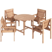 Outsunny Wooden Garden Furniture Set Seating Set Round Table with 4 Wide Chairs Umbrella Hole Slatted Look Natural Wood