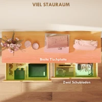 HOMCOM Konsolentisch Schmaler Flurtisch mit 2 Schubladen, Metallrahmen, für Flur 110 x 35 x 76,5 cm Natur(m-5)