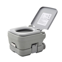 HOMCOM Outdoor Toilet, Draagbare Toilet, Afvaltank, Spoeltank, Kunststof, Deksel, Grijs