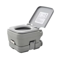 HOMCOM Outdoor Toilet, Draagbare Toilet, Afvaltank, Spoeltank, Kunststof, Deksel, Grijs(m-1)