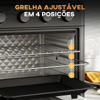 HOMCOM Mini Forno Elétrico 30L 1600W Mini Forno de Convecção com 7 Modos Temporizador e Temperatura Ajustável 43x39x39 cm Preto(m-5)