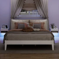 HOMCOM Set 2 Comodini Sospesi con LED RGB Integrati e Regolabili con APP, Cassetto e Ripiano, 37x32x21 cm, Bianco(m-8)