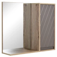 HOMCOM Spiegelschrank Badschrank Hängeschrank Badmöbel Wandschrank Mehrzweckschrank, Spanplatte+MDF, Grau+ Natur,57 x 14,2 x 49,2 cm(m-1)