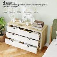 HOMCOM Cassettiera con 6 Cassetti in Legno per Camera da Letto, 110x40x75 cm, Bianco Lucido e Rovere(m-4)