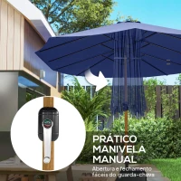 Outsunny Chapéu de Sol Duplo com 48 Luzes LED 459x266x235 cm Base Incluida Manivela Sacos de Areia Azul Escuro(m-5)