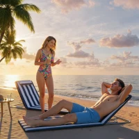 Outsunny Składany leżak plażowy z poduszką, 5-stopniowe oparcie, torba, niebieski(m-8)