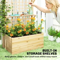 Outsunny Podwyższona donica z kratką i wiszącym dachem, drewniana donica z 2 półkami, otworami odpływowymi, 76 x 43,5 x 177 cm(m-6)