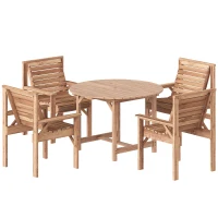 Outsunny Wooden Garden Furniture Set Seating Set Round Table with 4 Wide Chairs Umbrella Hole Slatted Look Natural Wood(m-7)