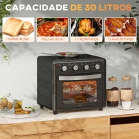 HOMCOM Mini Forno Elétrico 30L 1600W Mini Forno de Convecção com 7 Modos Temporizador e Temperatura Ajustável 43x39x39 cm Preto(m-4)