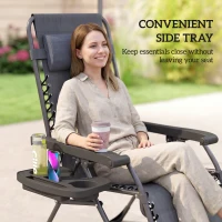 Outsunny Zero Gravity Chairs Set of 2, Folding Sunloungers Reclining Garden Chairs with Cup Holder, Headrest, Dark Grey(m-7)