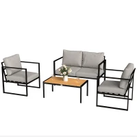 Outsunny Outdoor Garden Furniture Set, 4 Piece Patio Furniture with Slatted Table, Indoor Outdoor Balcony Patio Conservatory Set(m-11)