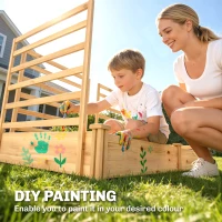 Outsunny Podwyższone Grządki z Kratką Drewniany Kwietnik z 3 Kratkami i Otwartą Podstawą 240 x 125 x 102 cm Naturalne Drewno(m-7)