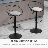 HOMCOM Set 2 Sgabelli Bar con Schienale e Poggiapiedi, Altezza Regolabile e Seduta Imbottita, Grigio(m-4)