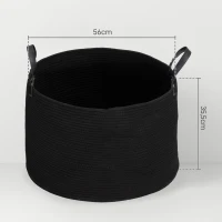 HOMCOM 88L Laundry Hamper, Cotton Rope Laundry Basket with Handles, Collapsible Washing Bin, 56 x 35.5cm, Black(m-3)