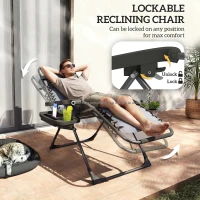 Outsunny Zero Gravity Chairs Set of 2, Folding Sunloungers Reclining Garden Chairs with Cup Holder, Headrest, Dark Grey(m-5)