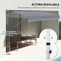 Outsunny Toldo Manual Retráctil 4x1,2 m Altura Ajustable 170-280 cm con Manivela Anti-UV e Impermeable Sin Taladro Gris Oscuro(m-7)