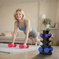 SPORTNOW Lot 3 haltères hexagonaux avec support, 2 x 1kg, 2 x 3kg, 2 x 5kg, poignées antidérapantes, fitness à domicile(m-10)