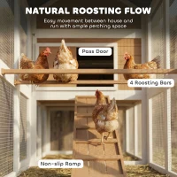 PawHut Pollaio in legno con recinto, nido, rampa e vassoio estraibile per 4 galline, 200x104x145 cm, Marrone(m-4)