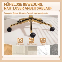 HOMCOM Rollbarer Schreibtischstuhl mit Bezug in Samtoptik, höhenverstellbarer Bürostuhl, Kippfunktion, Cremeweiß(m-6)