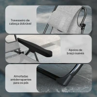 Outsunny Espreguiçadeira Dobrável Encosto Ajustável Orifício de Leitura Almofada de Apoio e Braços Carga 120 kg 145x72x89 cm Cinzento Escuro(m-8)