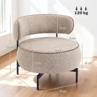 HOMCOM Butaca de Salón con Asiento Giratorio Tapizado en Lino Asiento Amplio Relleno Grueso Patas de Metal Beige(m-3)