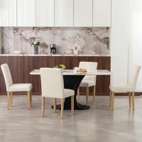 HOMCOM Pack de 4 Sillas de Comedor Respaldo Alto Tapizadas en Pana Asiento Acolchado Patas de Madera 44x56x90 cm Beige(m-6)