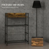 HOMCOM Komoda, Kredens, 4 Szuflady Materiałowe, Design Industrialny, 60x29x85cm, Brąz/Czarny(m-6)