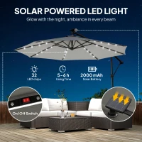 Outsunny Parasol ogrodowy LED solar Ø300 cm, obrotowy, z korbą, stojakiem i pokrowcem, jasnoszary(m-4)