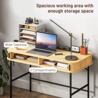 HOMCOM Computer Desk with Slatted Tambour Doors, Mid-Century Modern Home Office Writing Desk, Oak and Black(m-5)