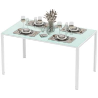 HOMCOM Mesa de Refeição de Vidro Mesa Retangular para 6 Pessoas com Pés de Metal  140x80x75 cm Branco(m-11)