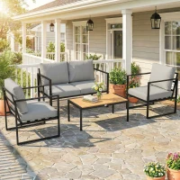 Outsunny Outdoor Garden Furniture Set, 4 Piece Patio Furniture with Slatted Table, Indoor Outdoor Balcony Patio Conservatory Set(m-2)