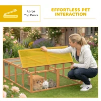PawHut Konijnenhok met speelruimte van hout met opklapbaar dak deuren Schuilhuis voor 2-4 dwergkonijnen 180,4 x 150 x 48 cm Oranje(m-6)